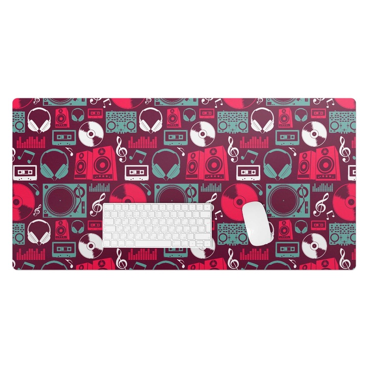 Mapa pentru birou, Wallfluent, Model retro muzical, Visiniu multicolor, 100x50 cm, 010250300020100282798