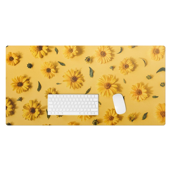 Mapa pentru birou, Wallfluent, Flori pe fundal, Galben, 100x50 cm, 010250300020100282838