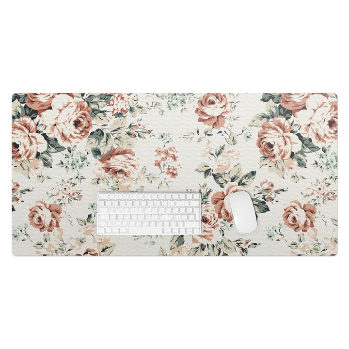 Íróasztal könyökalátét, Wallfluent, Retro virágmintás, Bézs, 100x50 cm, 010250300020100282876