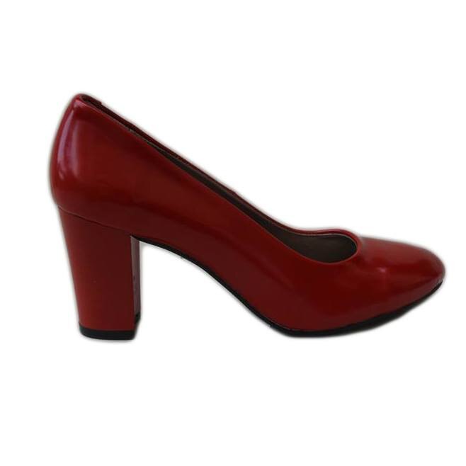 Pantofi din piele naturala lacuita cu toc gros,D&J Exclusive, Rosu