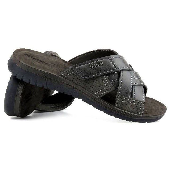 Slapi barbati, INBLU, inchidere cu velcro, gri inchis