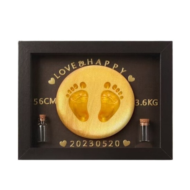 Фоторамка с отпечатък от ръка и крак, декорация за детска стая, златисто/кафяво