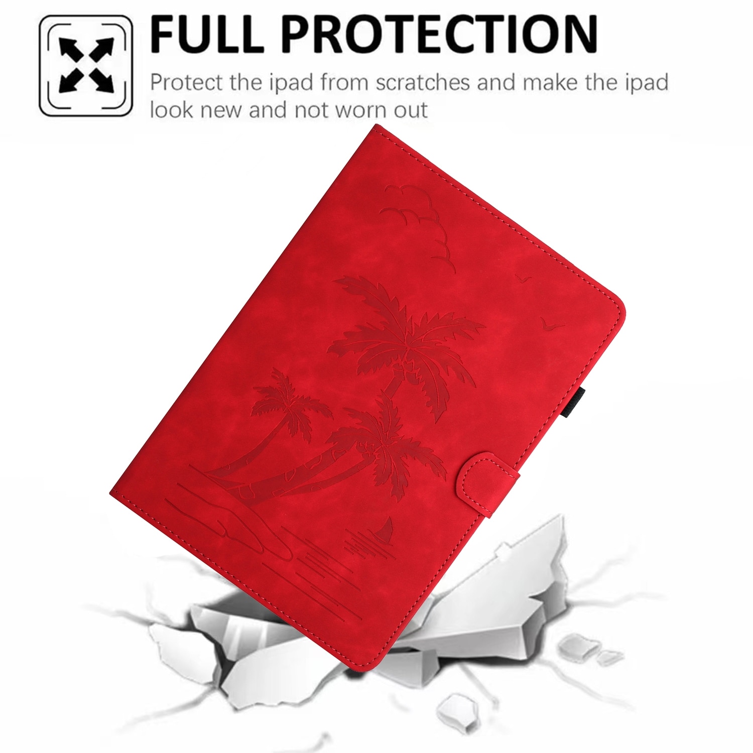 Husa tableta compatibila cu Samsung Galaxy Tab S7 T870/T875, cu design empatat cu palmier, din piele inteligenta, rosu
