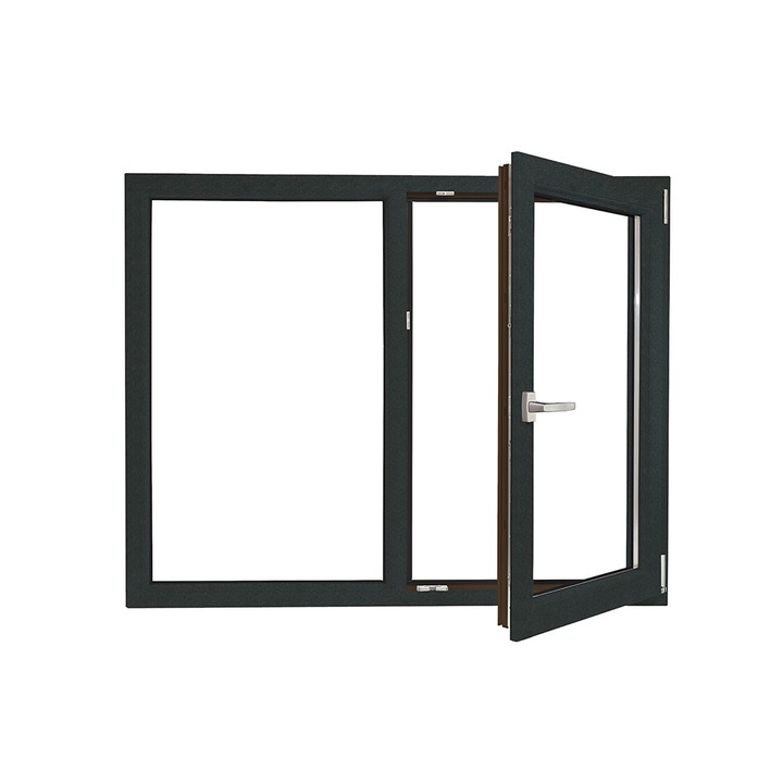 Fereastra PVC Aluplast cu geam termopan, Barrier 75, antracit, 1160x1460 mm, profil 70 mm, 2 canate, protectie solara, oscilobatant, bagheta Warm Edge, 5 camere, 2 garnituri