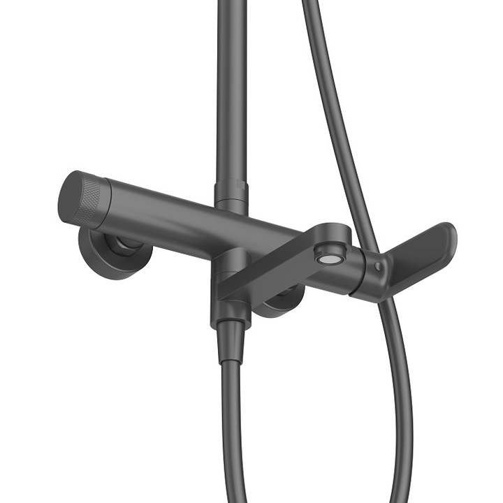 OLIM Rubinetteria zuhanyoszlop készlet, Nova sorozat, 304 INOX anyag, 150 cm-es rugalmas tömlő, zuhanyfej, matt fekete színű