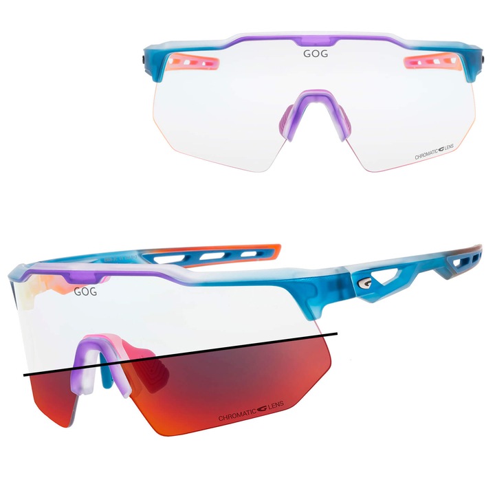 Ochelari sportivi GOG LOKI fotochromatici, cristal albastru/mat, lentile rosii, set cu etui si servetel