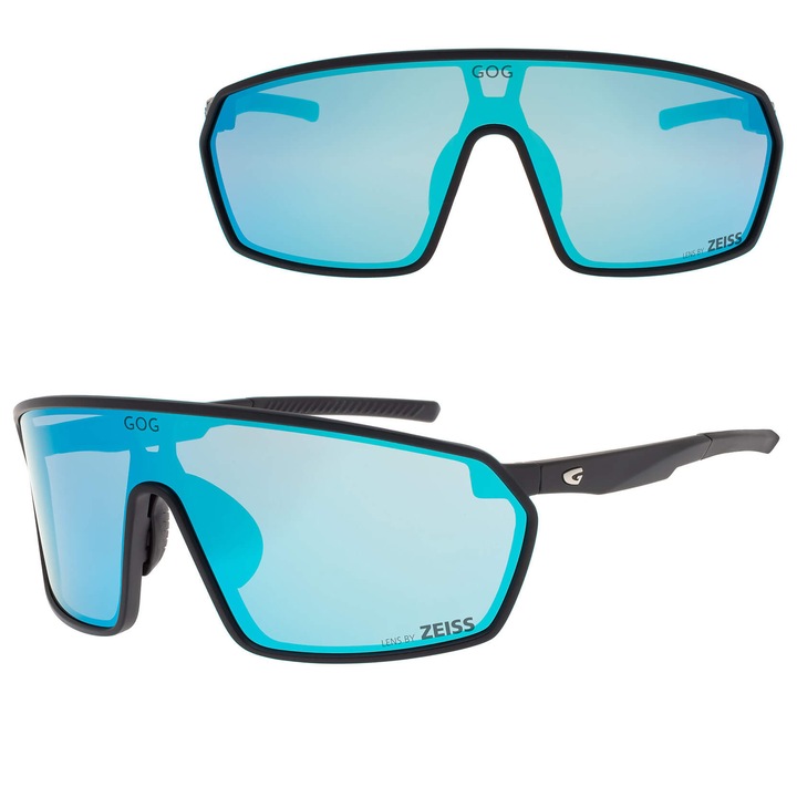 Ochelari sportivi GOG FREYA cu lentile ZEISS, negru mat, lentile oglinda albastra, UV 400, set complet