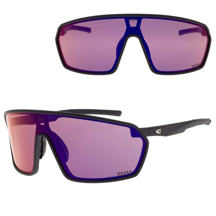 Ochelari sportivi GOG FREYA cu lentile ZEISS, UV 400, negru mat, violet, set complet