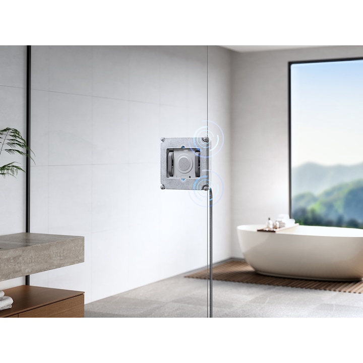 Aspirator de curatat geamuri WINBOT MINI Grey Ecovacs, tehnologie WIN-SLAM 3.0, putere de aspirare 3200Pa, capacitate rezervor apa 60ml, pad microfibra, 3 moduri de curatare, alb