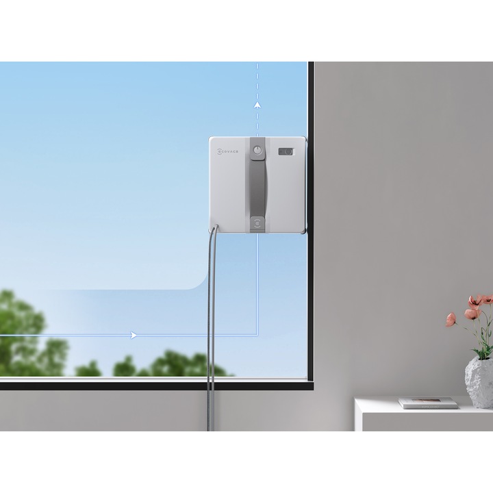 Aspirator de curatat geamuri WINBOT MINI Grey Ecovacs, tehnologie WIN-SLAM 3.0, putere de aspirare 3200Pa, capacitate rezervor apa 60ml, pad microfibra, 3 moduri de curatare, alb