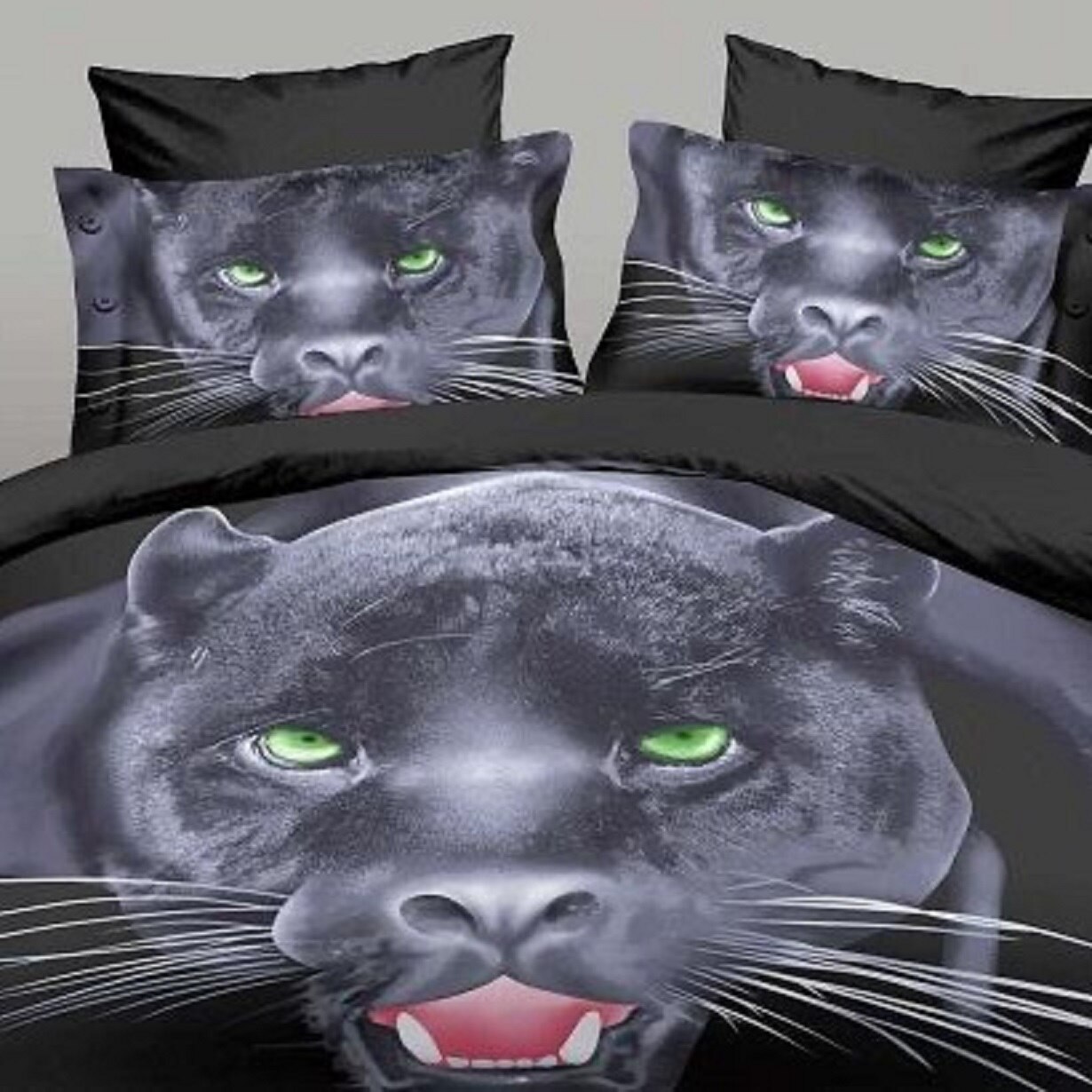 Lenjerie de pat 3D, bumbac satinat, 4 piese, 2 persoane, negru JN1112