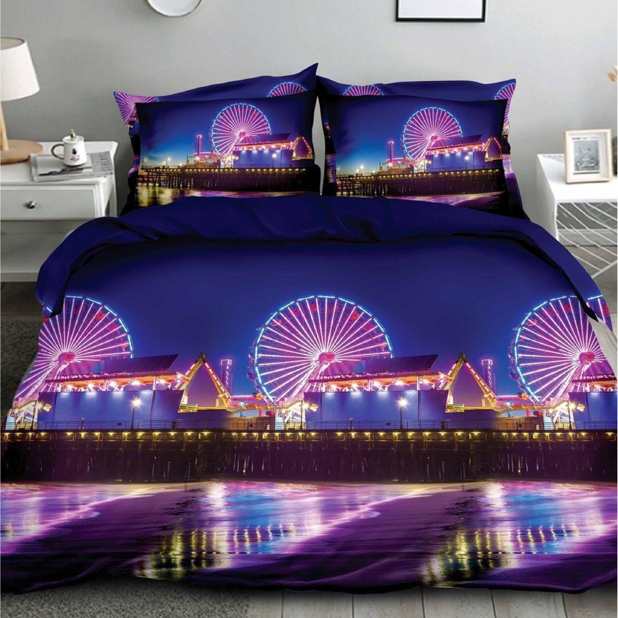 Lenjerie bumbac satinat 3D 4 piese, 2 persoane, negru AX162