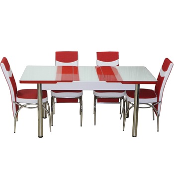 Set masa extensibila cu 6 scaune Modella cod 1450 Rosu/Alb Set masa extensibila cu 6 scaune Modella cod 1450 Rosu/Alb