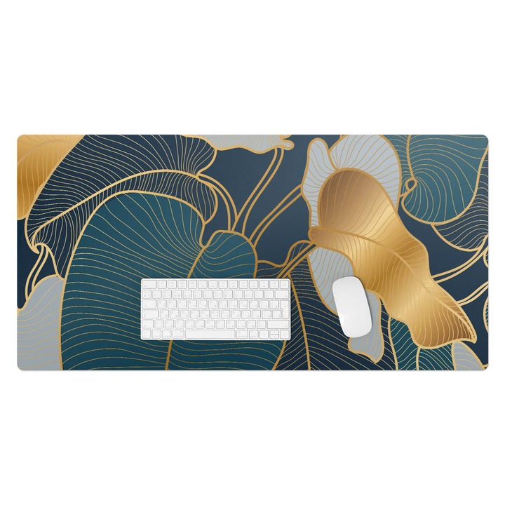 Mapa birou, Wallfluent, Frunze elegante, Bleumarin, 100x50 cm, 010250300020100029190