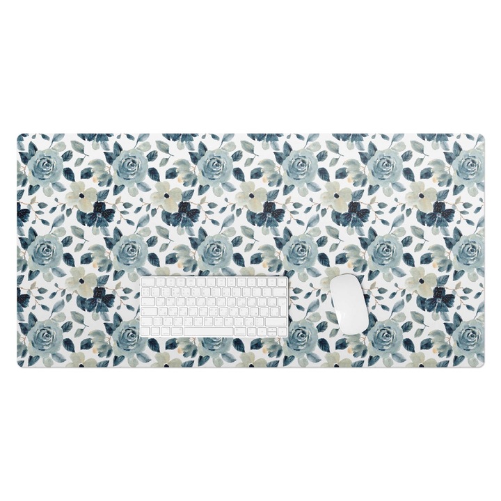 Mapa de birou, Wallfluent, Model retro floral, Albastru, 100x50 cm, 010250300020100033341