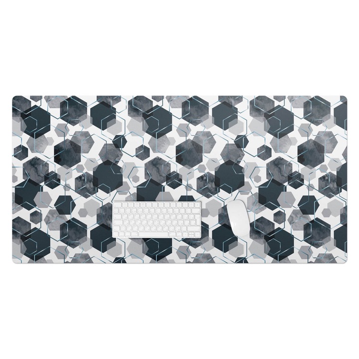 Íróasztal alátét, Wallfluent, Geometrikus hatszögek, Szürke, 120x60 cm, 010250300030100033431