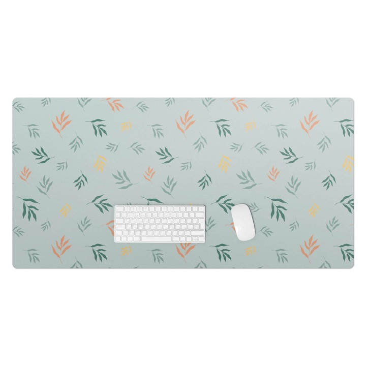 Mapa pentru birou, Wallfluent, Frunze pe un fundal pastel, Verde, 120x60 cm, 010250300030100033424