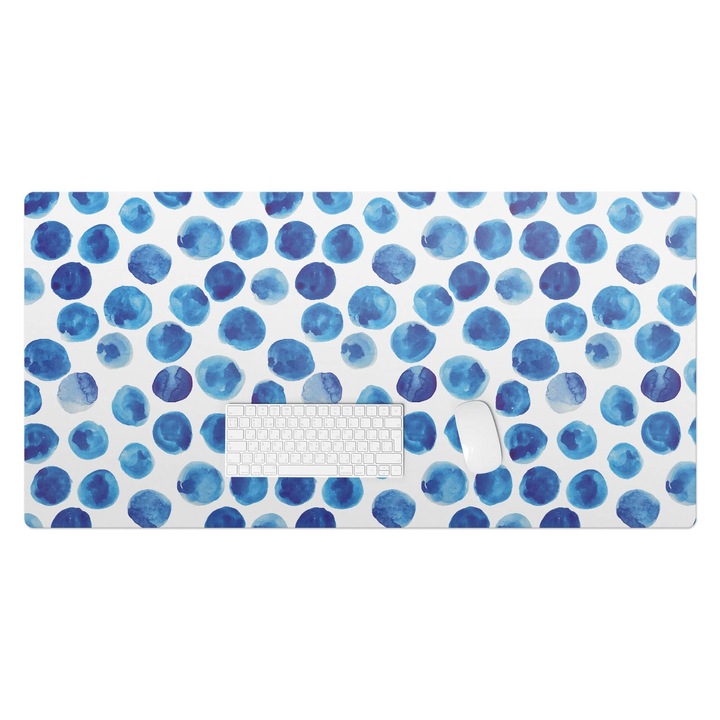 Íróasztal könyökalátét, Wallfluent, Akvarell pöttyök, Kék, 120x60 cm, 010250300030100033437
