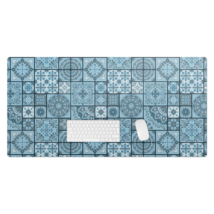 Íróasztal alátét, Wallfluent, Geometrikus mozaik, Kék, 120x60 cm, 010250300030100033381