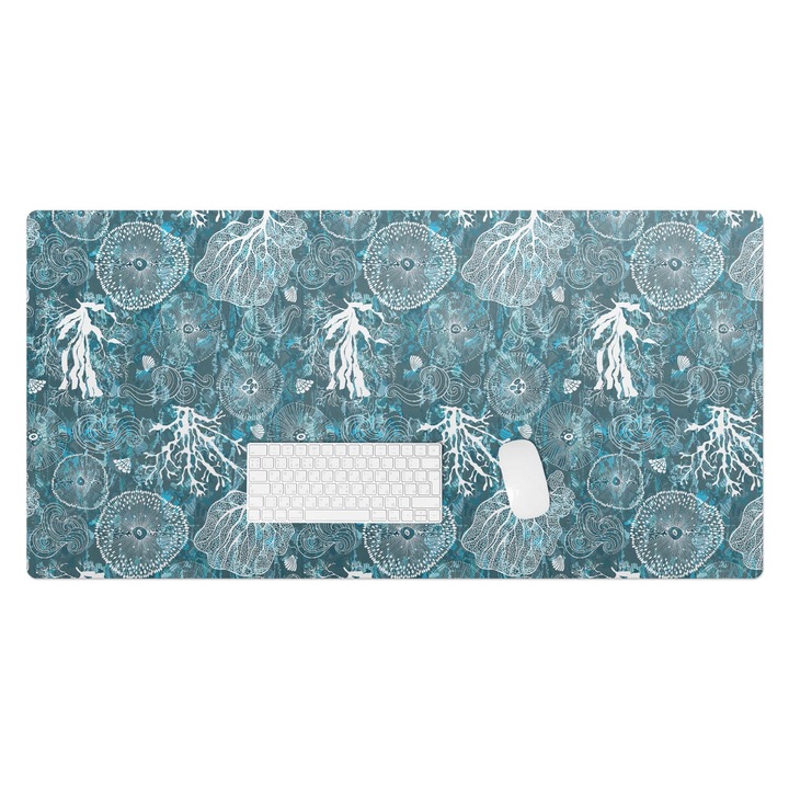 Íróasztal könyökalátét, Wallfluent, Organikus tengeri minták, Türkiz, 120x60 cm, 010250300030100033479