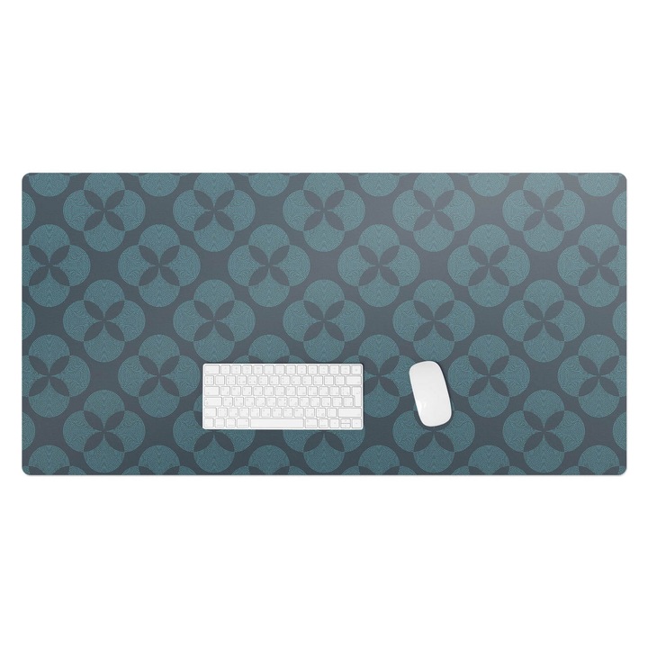 Íróasztal alátét, Wallfluent, Geometrikus virágmintás, Türkiz, 120x60 cm, 010250300030100033439