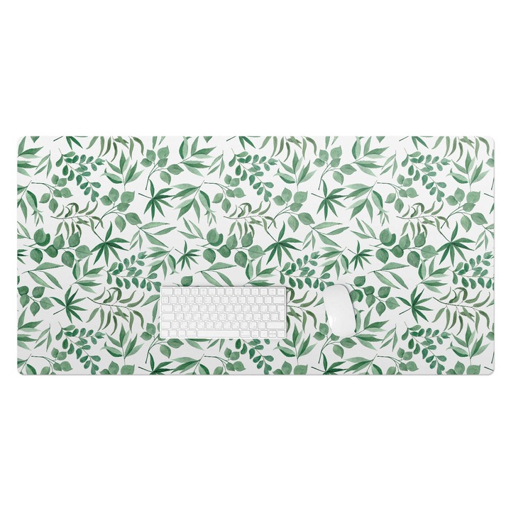 Mapa pentru birou, Wallfluent, Model de frunze, Verde, 120x60 cm, 010250300030100057048