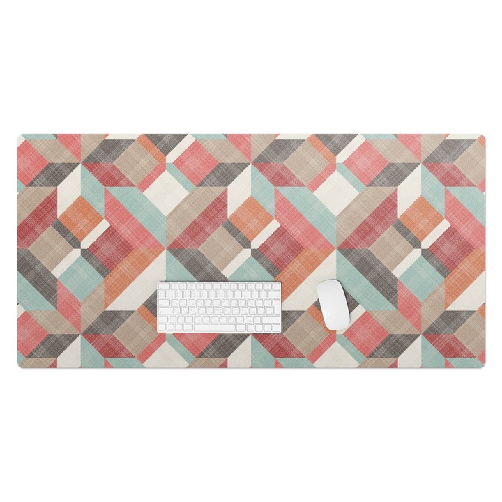 Mapa pentru birou, Wallfluent, Model retro geometric, Portocaliu, 120x60 cm, 010250300030100033546