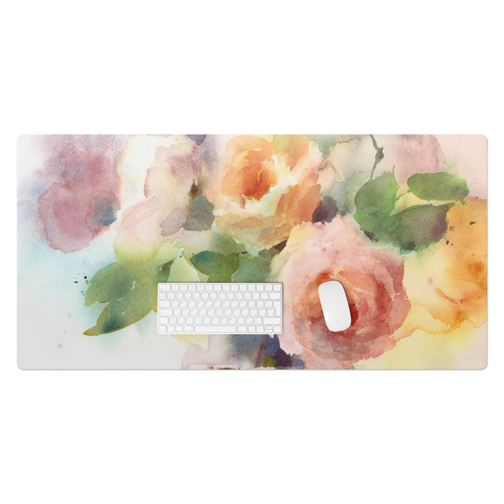 Mapa de birou, Wallfluent, Acuarela flori, Multicolor, 120x60 cm, 010250300030100075070