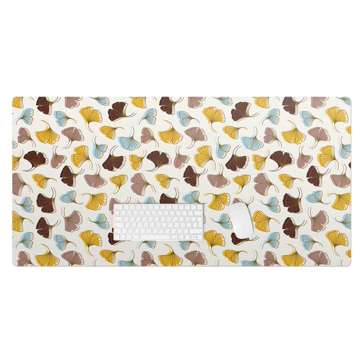 Mapa pentru birou, Wallfluent, Gingko frunze model fara sudura, Cremos, 120x60 cm, 010250300030100033447