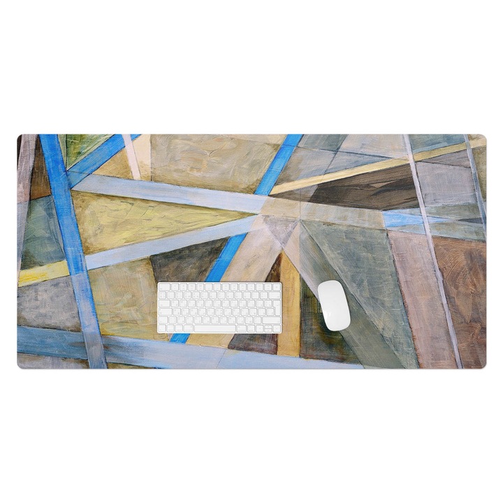 Íróasztal könyökalátét, Wallfluent, Geometriai vonalak, Szürke, 120x60 cm, 010250300030100075313