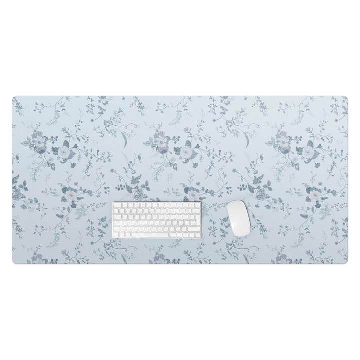 Protectie birou, Wallfluent, Model vintage floral, Albastru, 120x60 cm, 010250300030100033557