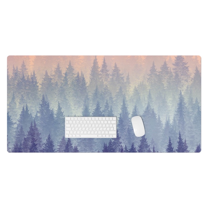 Mapa protectie birou, Wallfluent, Panorama de padure ceata, Portocaliu, 120x60 cm, 010250300030100075282