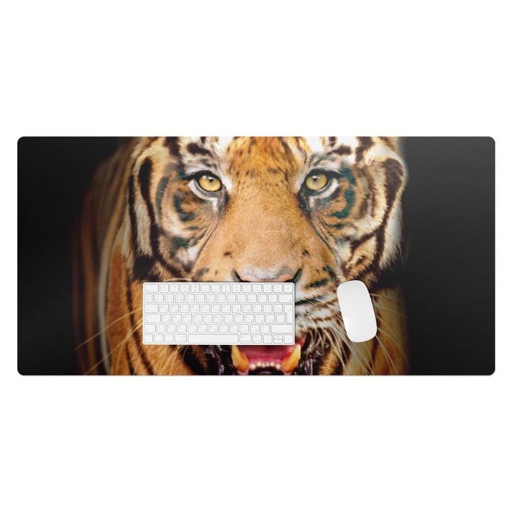 Protectie birou, Wallfluent, Tigru - prim-plan al botului, Maro, 100x50 cm, 010250300020100074688