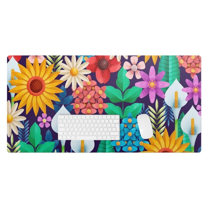 Protectie birou, Wallfluent, Model retro floral, Multicolor, 100x50 cm, 010250300020100273935