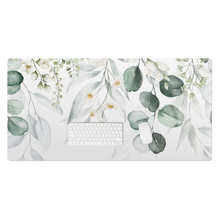 Mapa birou, Wallfluent, Model cu frunze florale, Verde, 120x60 cm, 010250300030100088310