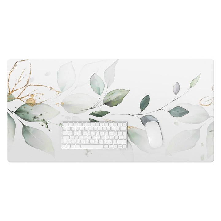 Mapa protectie birou, Wallfluent, Frunze delicate de acuarela, Verde, 100x50 cm, 010250300020100088423