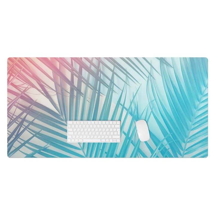 Protectie birou, Wallfluent, Frunze de palmier pastel, Turcoaz, 120x60 cm, 010250300030100088578