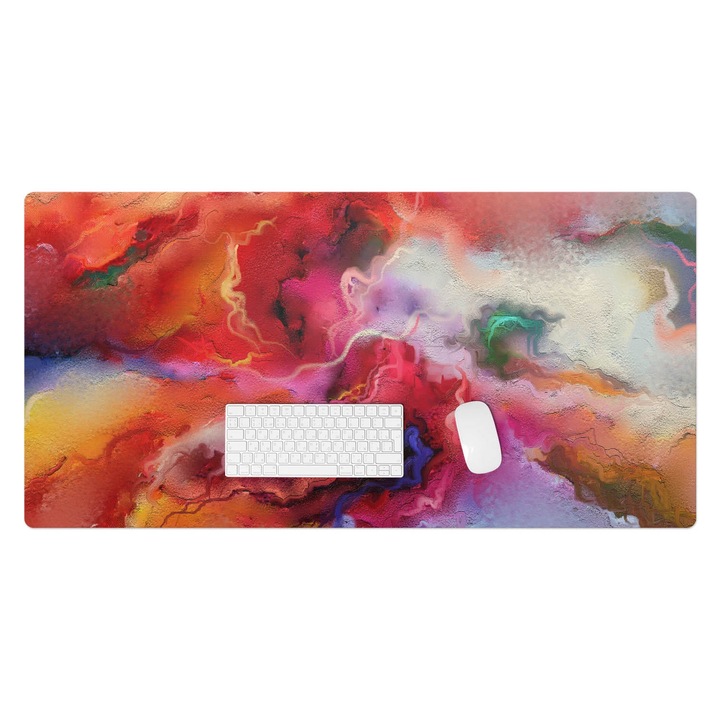 Mapa protectie birou, Wallfluent, Furtuna abstracta de culori, Rosu, 120x60 cm, 010250300030100074649