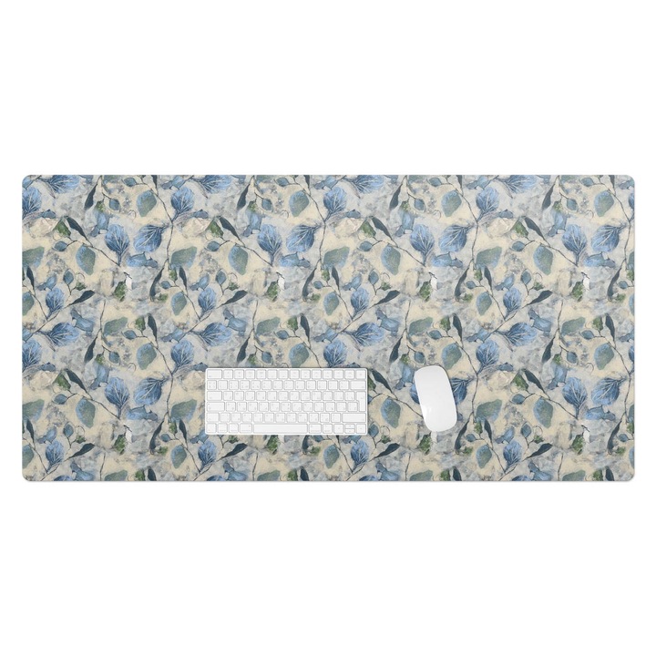 Mapa protectie birou, Wallfluent, Acuarela frunze, Albastru, 120x60 cm, 010250300030100282716