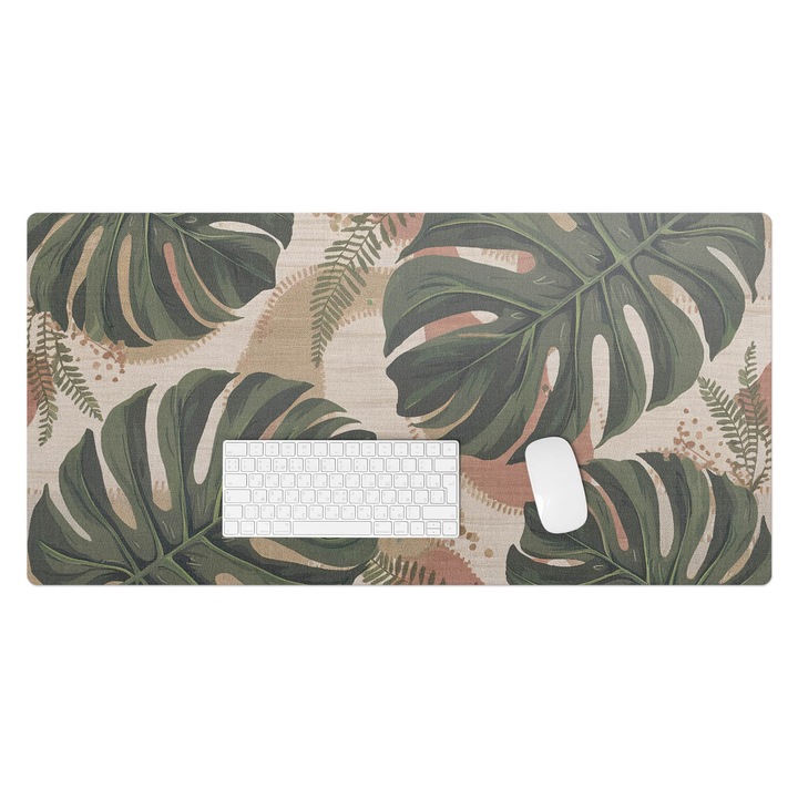 Mapa pentru birou, Wallfluent, Frunze de monstera retro, Verde, 100x50 cm, 010250300020100281981