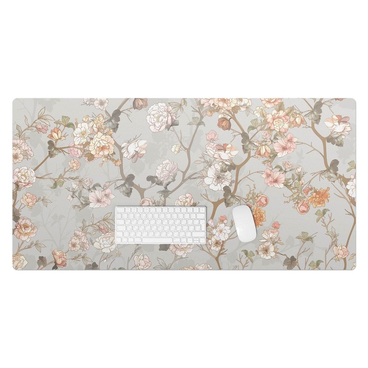 Mapa pentru birou, Wallfluent, Ornament floral, Bej, 120x60 cm, 010250300030100282749