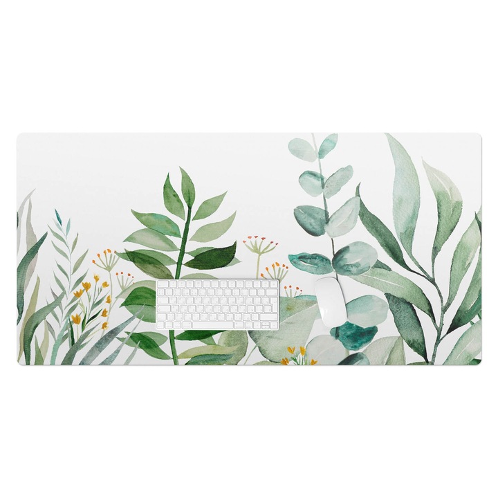 Protectie birou, Wallfluent, Acuarela frunze, Verde, 120x60 cm, 010250300030100088407