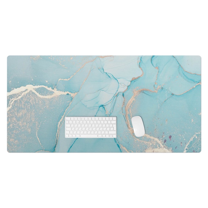 Mapa protectie birou, Wallfluent, Valuri de marmura, Turcoaz, 120x60 cm, 010250300030100088514