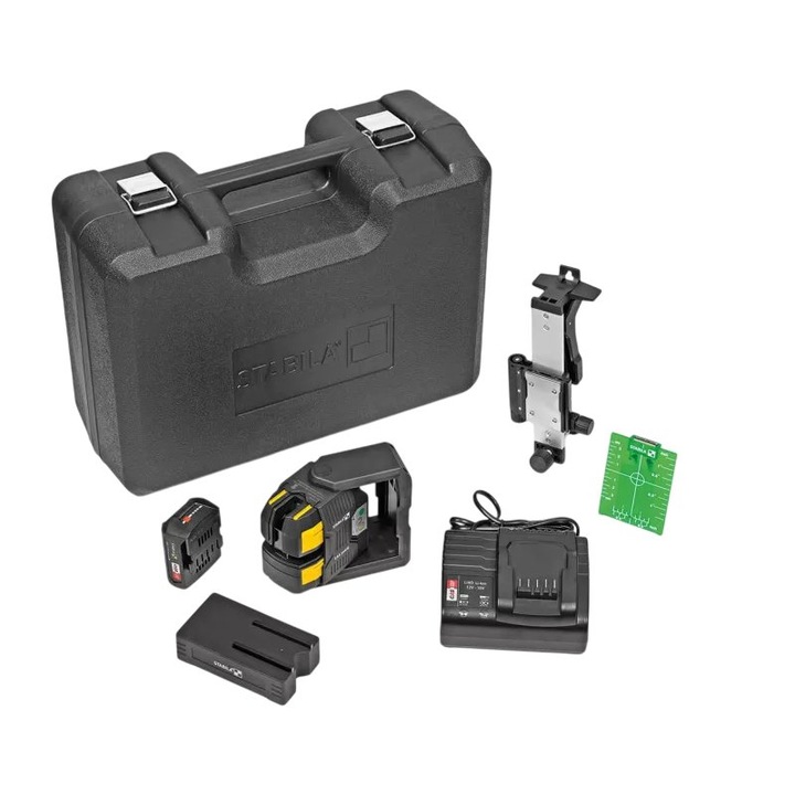 Nivela laser LAX 500 G, Stabila, cruce cu 2 puncte, tehnologie GREENBEAM, 12 V, IP 54, set complet