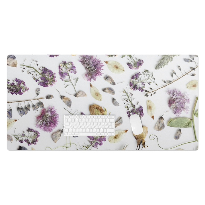 Mapa de birou, Wallfluent, Puzzle cu flori uscate, Alb, 120x60 cm, 010250300030100282735