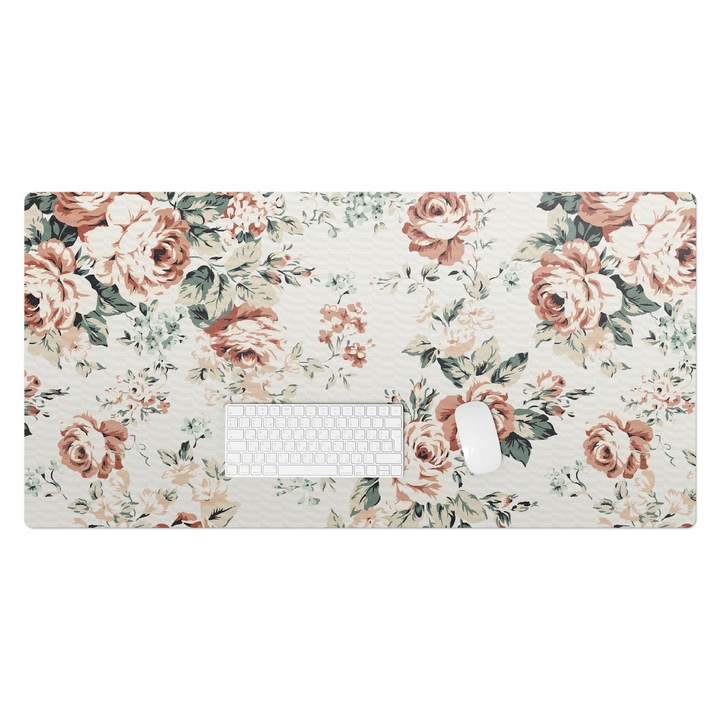 Mapa de birou, Wallfluent, Model retro floral, Bej, 120x60 cm, 010250300030100282876