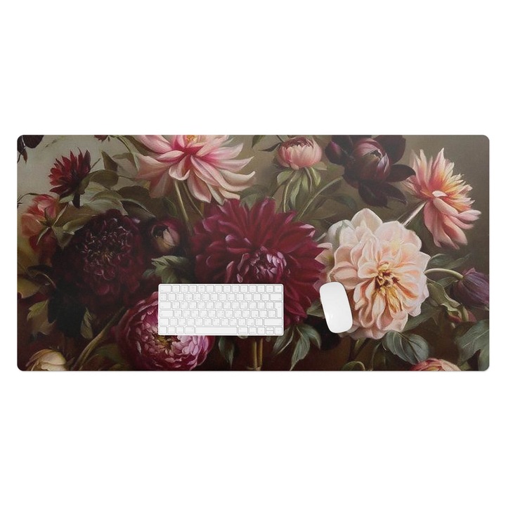 Mapa birou, Wallfluent, Buchet de flori, Visiniu multicolor, 120x60 cm, 010250300030100282730