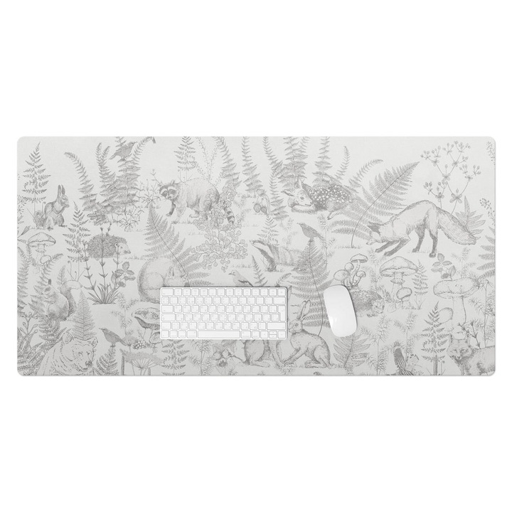 Mapa de birou, Wallfluent, Animale de padure si ferigi, Gri, 120x60 cm, 010250300030100282739