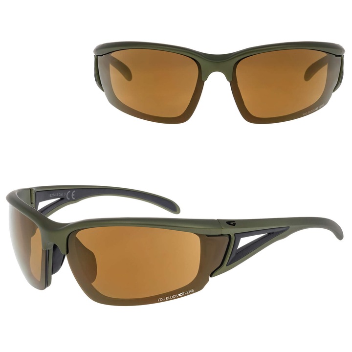 Ochelari sportivi GOG LYNX cu Anti-Fog, verde militar, lentile aurii, set cu sac micromaterial