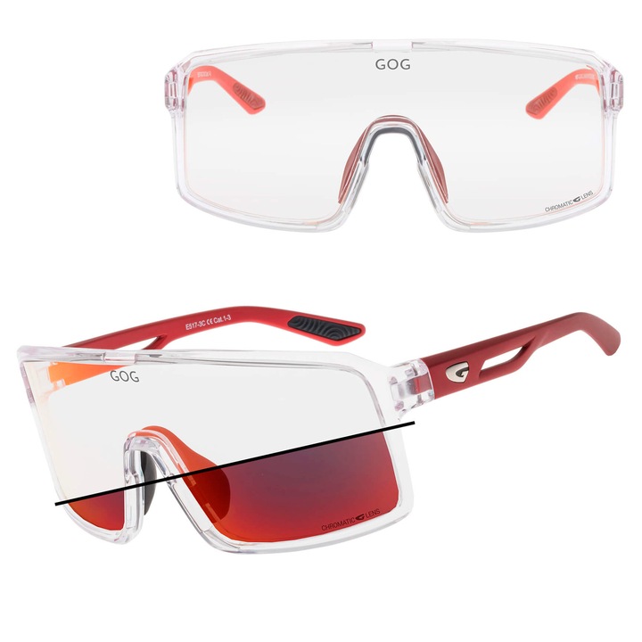 Ochelari sportivi GOG RAGNAROK fotochromatici, culoare transparenta/bordo, dimensiuni 13.5x5.7cm, set cu etui si servetel
